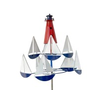 Ветряная декорация для сада Маяк с кораблями (100 см.)