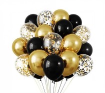 Набор воздушных шаров с блестками (30шт черное золото)