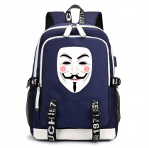 Рюкзак Гай Фокс (Vendetta) синий с USB-портом №1