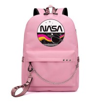 Рюкзак с эмблемой Наса (NASA) розовый с цепью №2