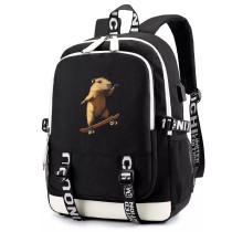 Рюкзак Капибара на скейте (Capybara) черный с USB-портом №2