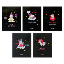 Тетрадь 48 листов клетка "Единорог на чёрном", УФ-лак, белизна 95%, обложка мелованный картон, микс