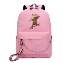 Рюкзак Капибара на скейте (Capybara) розовый с цепью №2