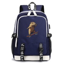 Рюкзак Капибара на скейте (Capybara) синий с USB-портом №2