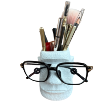 Органайзер каменная голова Моаи для канцелярии (белая)