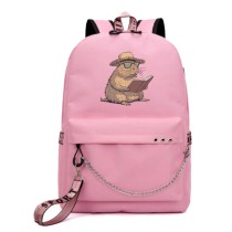 Рюкзак Капибара с книжкой (Capybara) розовый с цепью №3