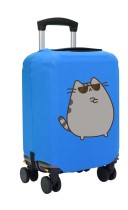 Чехол на чемодан M - Пушин в очках (Pusheen) синий №2