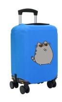 Чехол на чемодан L - Пушин в очках (Pusheen) синий №2