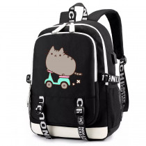 Рюкзак Кот Пушин на скутере черный с USB-портом №1