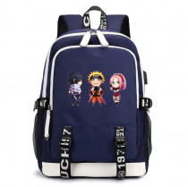 Рюкзак Наруто, Саске и Сакура синий с USB-портом №3
