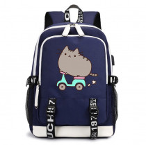 Рюкзак Кот Пушин на скутере синий с USB-портом №1