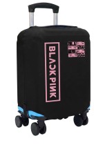 Чехол на чемодан M - Black Pink черный №1