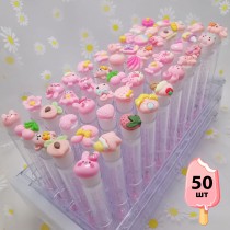 Набор щеточек для ресниц и бровей в колбе 50 шт (розовые)