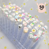 Набор щеточек для ресниц и бровей в колбе c милыми зверюшками 50 шт