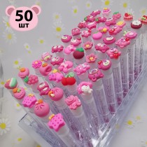 Набор щеточек для ресниц и бровей в колбе (малиновый медвежонок) 50 шт