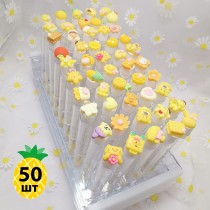 Набор щеточек для ресниц и бровей в колбе 50 шт (желтые)