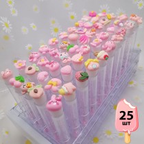 Набор щеточек для ресниц и бровей в колбе 25 шт (розовые)