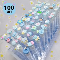 Набор щеточек для ресниц и бровей в колбе 100 шт (голубые)