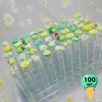 Набор щеточек для ресниц и бровей в колбе 100 шт (зеленые)