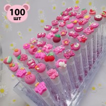 Набор щеточек для ресниц и бровей в колбе (малиновый медвежонок) 100 шт