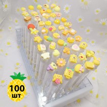 Набор щеточек для ресниц и бровей в колбе 100 шт (желтые)