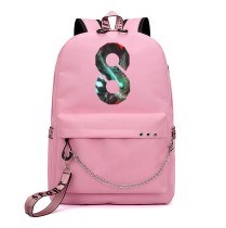 Рюкзак логотип Кайдзю №8 (Kaiju 8) розовый с цепью №3
