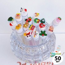 Набор щеточек для ресниц и бровей в колбе "новогодняя коллекция" 50шт