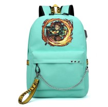 Рюкзак приём Танджиро Палящее Солнце (Demon slayer) бирюзовый с цепью №2