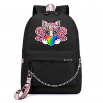 Рюкзак "Девочка с радужным сердцем" черный с цепью №6