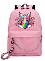 Рюкзак "Девочка с радужным сердцем" розовый с цепью №6