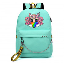 Рюкзак "Девочка с радужным сердцем" бирюзовый с цепью №6